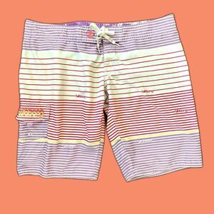 Y2K Billabong Board Shorts Sz 11 Stripes Lined Pocket Surfer Surf Aesthetic